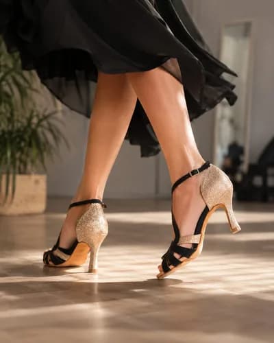 LLD black and gold glitter dance heels